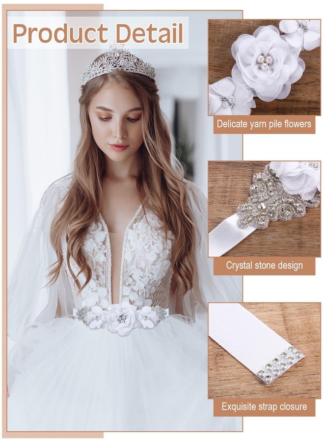 Glitopper Wedding Bridal Belt Sash with Flower Rhinestone Pearl for Bride Bridesmaid Maternity Flower Dress(White) - Image 5